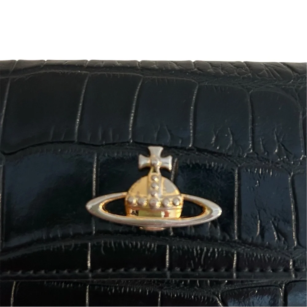 Vivienne Westwood Black Croc-Embossed Wallet Key Case with Gold Logo Authentic - Picture 5 of 14